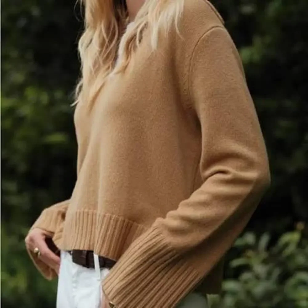 Jenni Kayne NWT Cashmere Frances Polo Sweater Camel Size XL 100% Cashmere